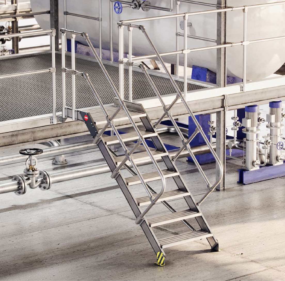 Fester Überstieg nach EN ISO 14122 – Hailo Lösung für Sicherheit und Ergonomie in Produktions- und Logistikumgebungen.